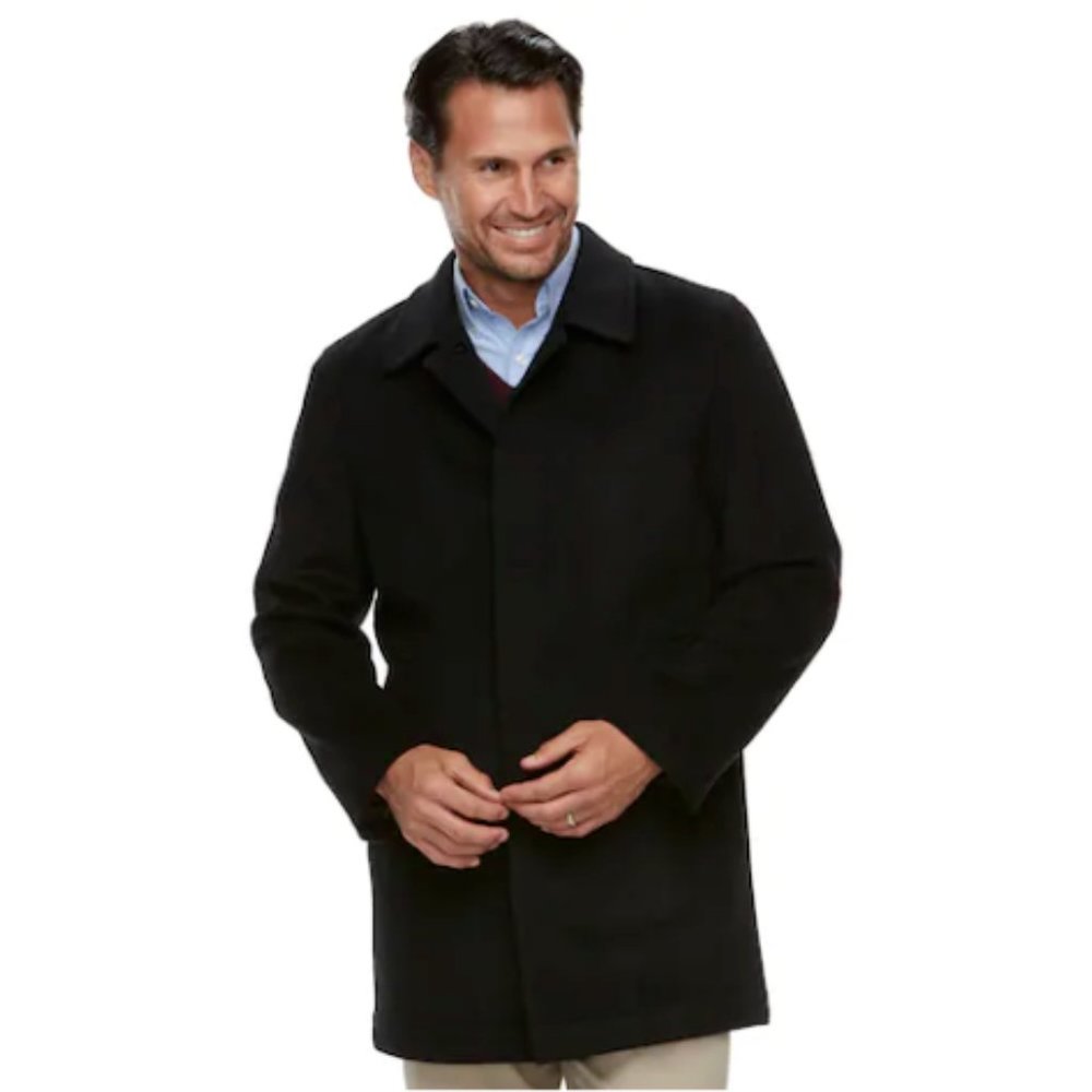 Men's Ike Behar Classic-Fit Cashmere-Blend Top Coat, Black, Size: 38 Short